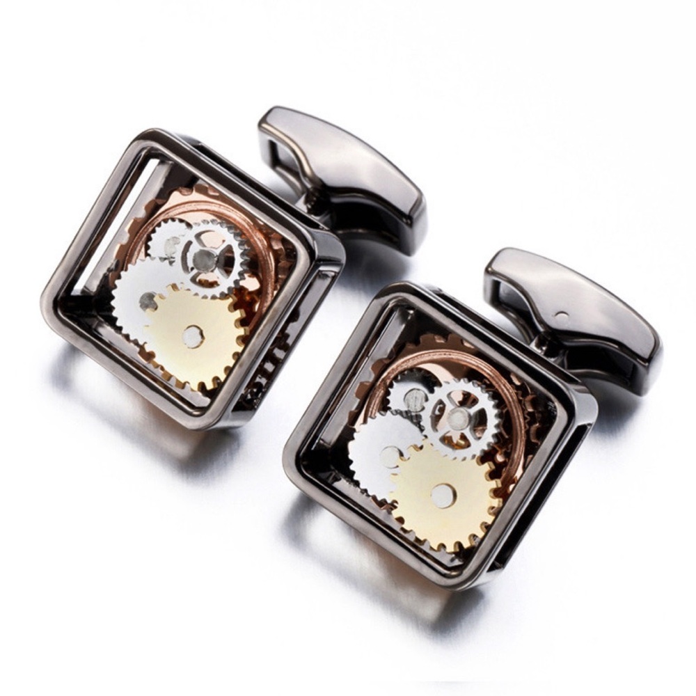 Steampunk Square Open Face Gunmetal Clock Gears Cufflinks